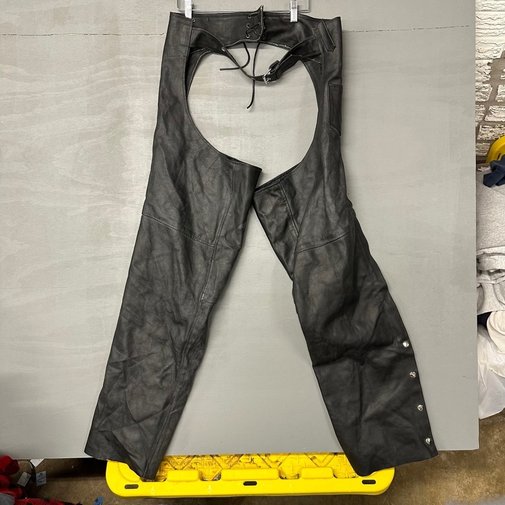 Mens Genuine Leather Motorcycle Chaps‎ Biker Riding Pants Medium - Picture 2 of 6